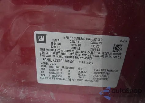 2016 Chevrolet Trax 1Ls from USA, damaged, VIN 3GNCJKSB1GL141054